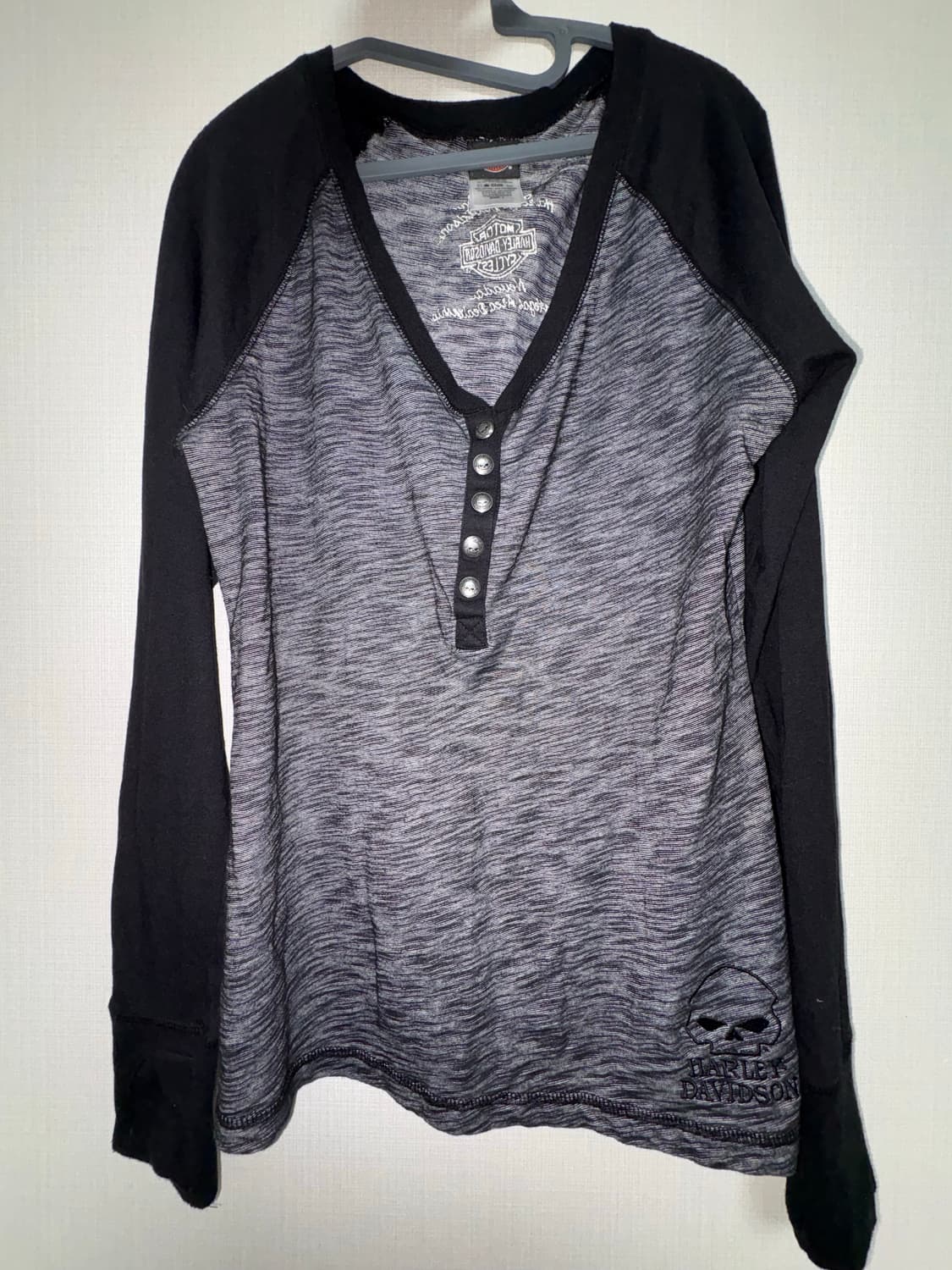 할리데이비슨 블랙/그레이 헨리넥 긴팔티 롱슬리브 상품이미지2