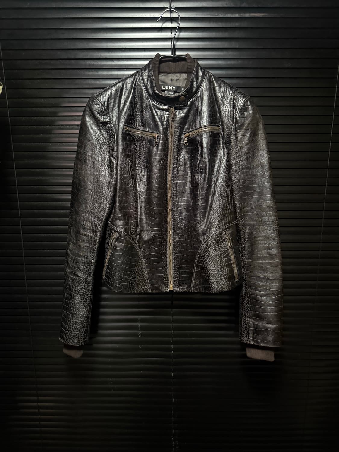 DKNY 도나카란 브라운 송아지 가죽 라이더 악어 바이커 락 고스 펑크 상품이미지3