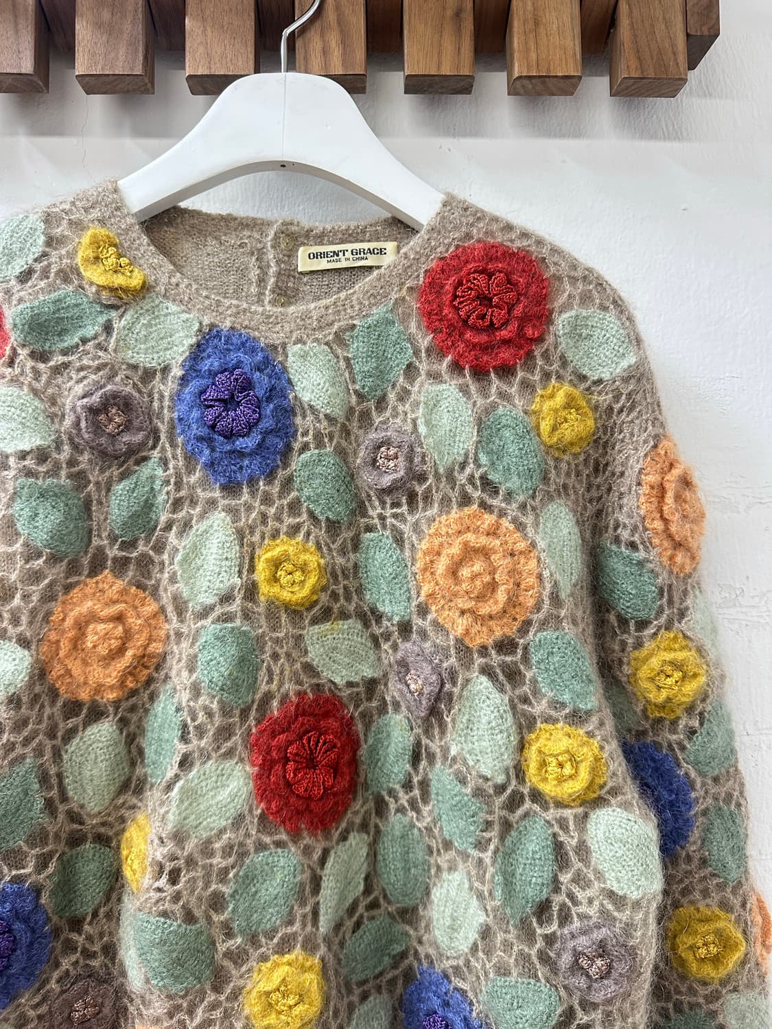 일본빈티지 울 모헤어 크로셰 멀티 컬러 플라워 자수 스웨터 니트  상품이미지2