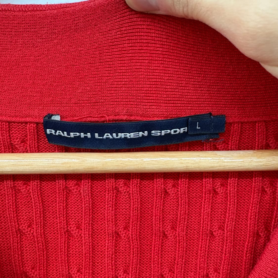폴로 랄프로렌 케이블 반팔 니트 레드 여L 상품이미지3