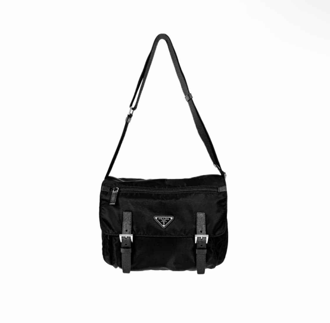 [M] 프라다 리나일론 삼각로고 투버클 메신저백 크로스백 블랙 미디움 상품이미지3