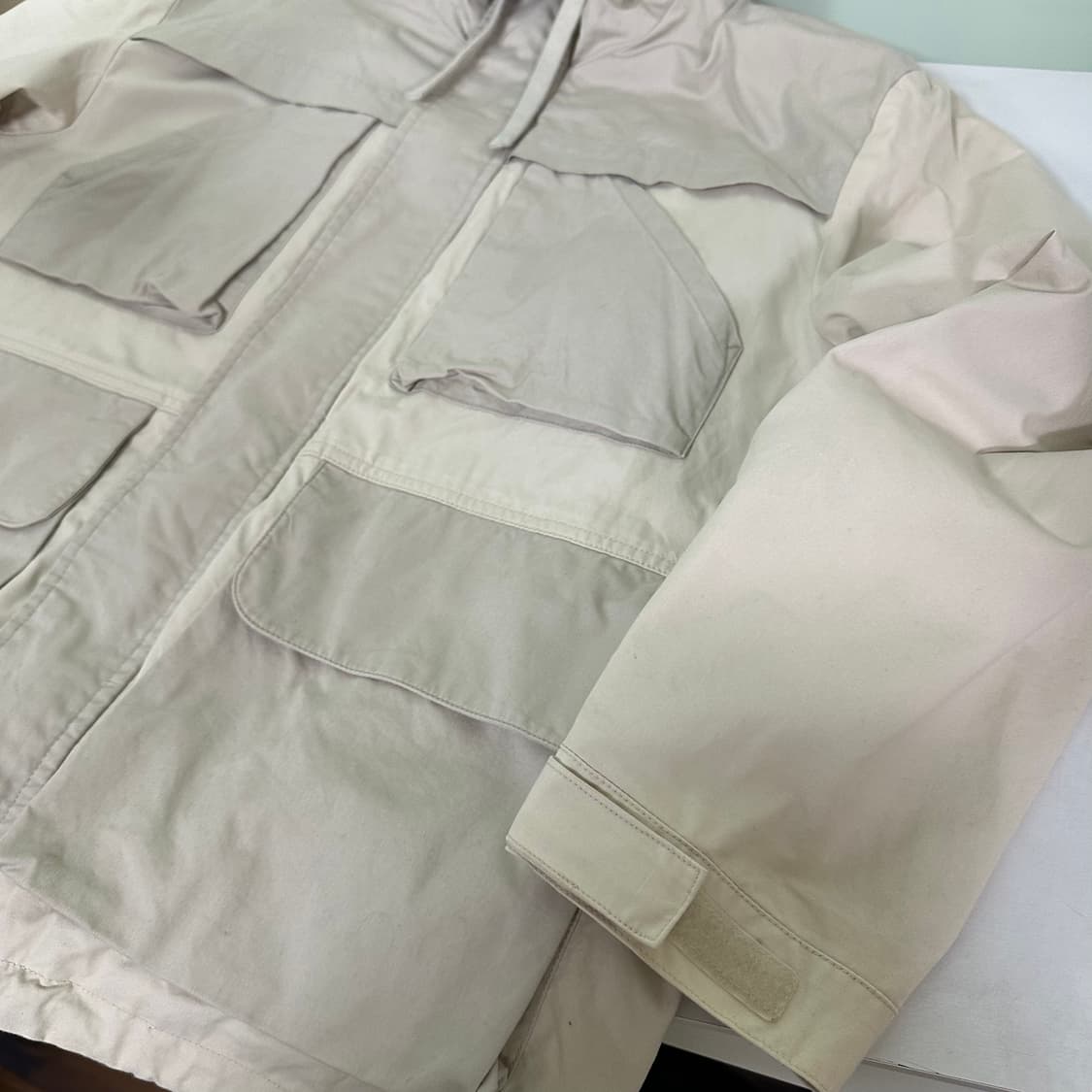 L-XL 흐앤므 H&M 오버핏 라이트베이지 밑단스트링 코튼 야상자켓 상품이미지3