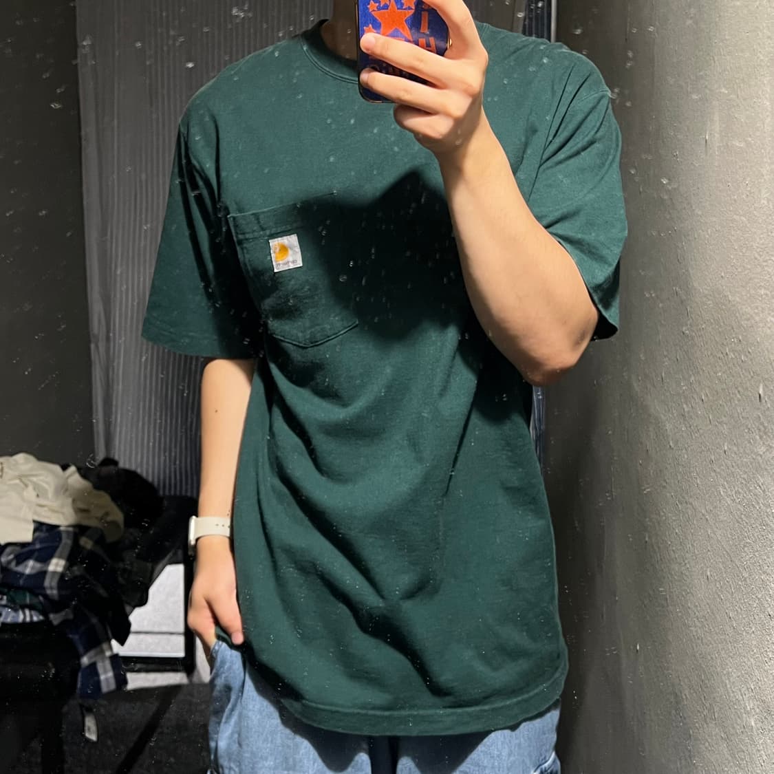 칼하트 K87 피그먼트 딥그린 체스트포켓 오리지널핏 코튼 반팔 티셔츠 상품이미지2