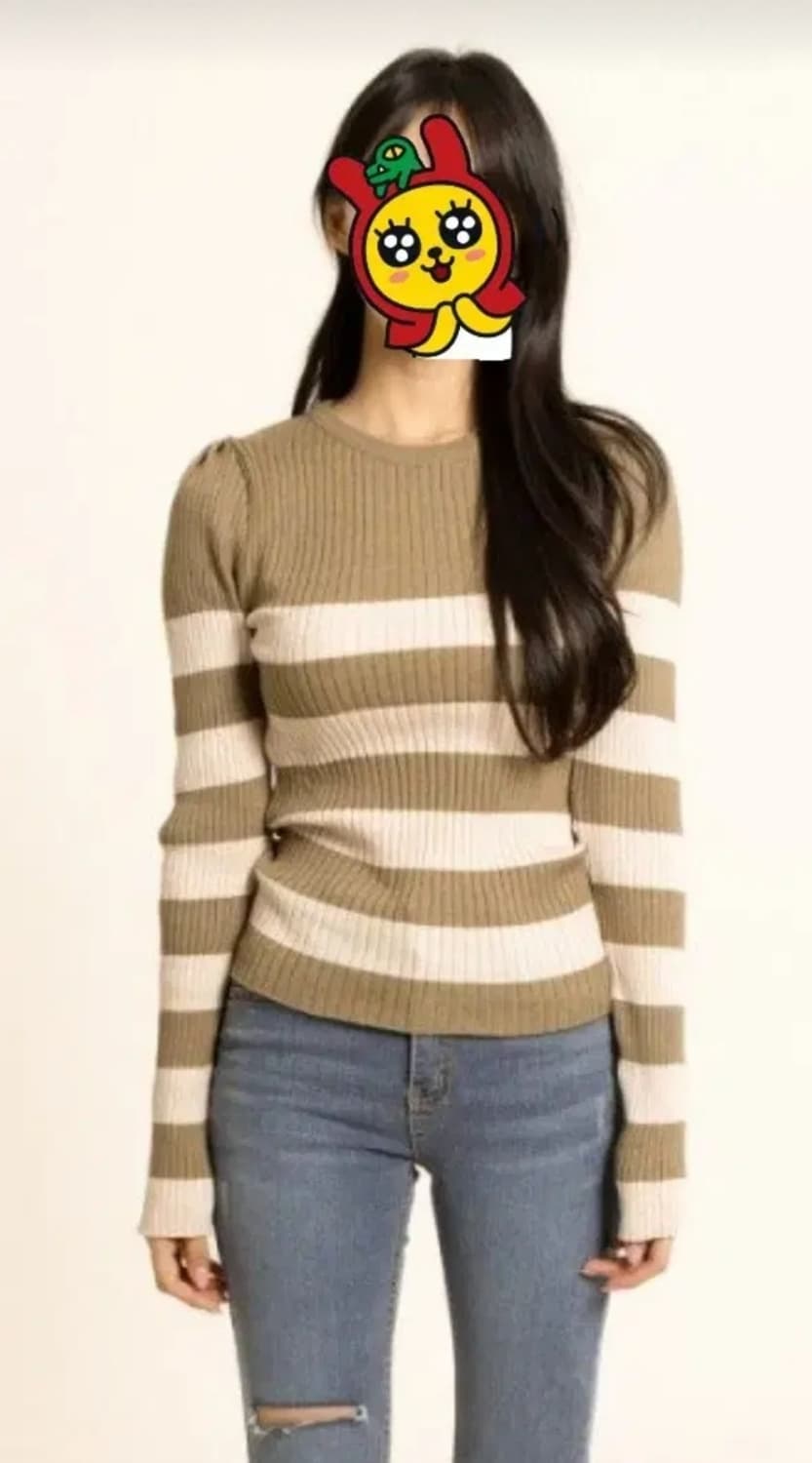 급처새상품!ENC이엔씨 어깨셔링 스트라이프니트티셔츠 레니본st오즈세컨st 상품이미지1