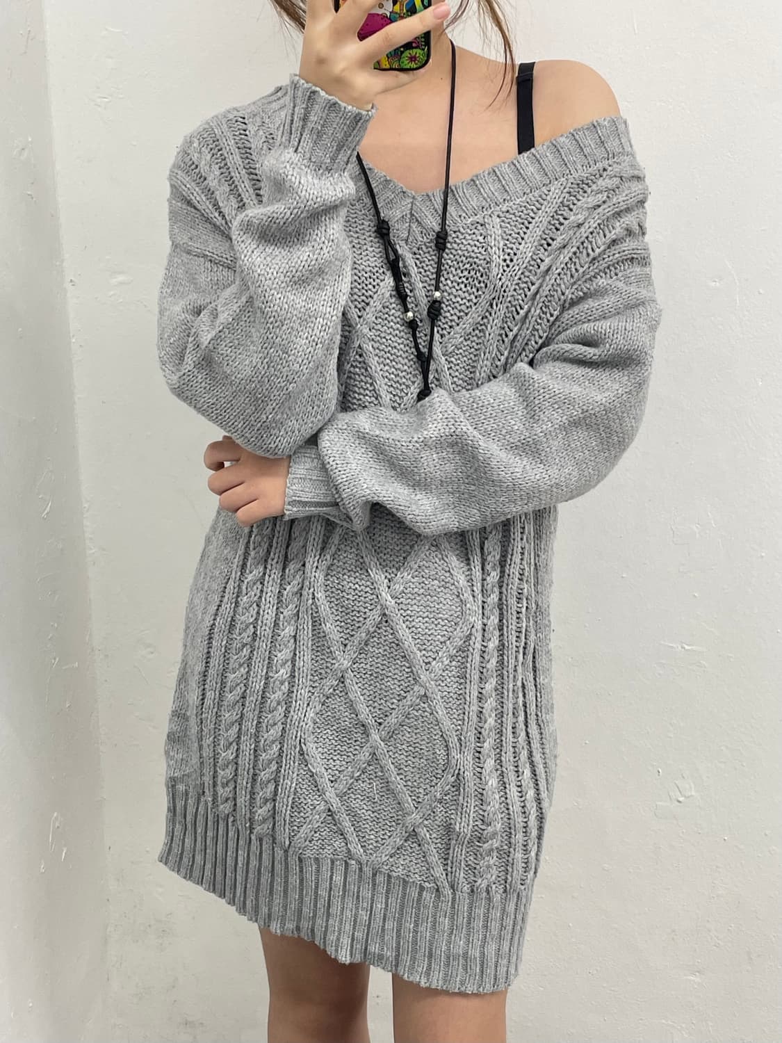 세실맥비 그레이 레이스업 니트 원피스 상품이미지7