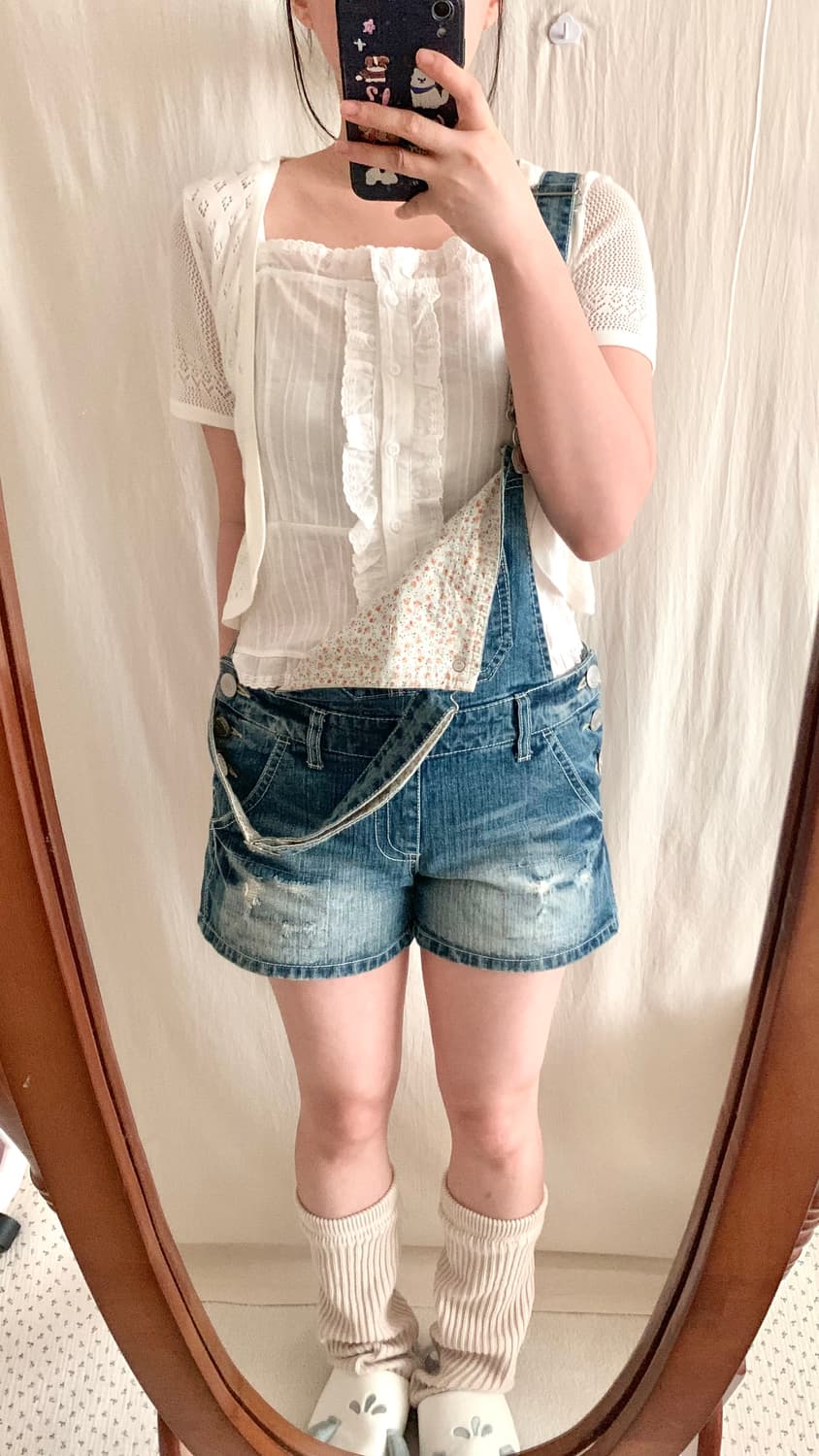 잔꽃 레이스 멜빵 반바지 상품이미지9