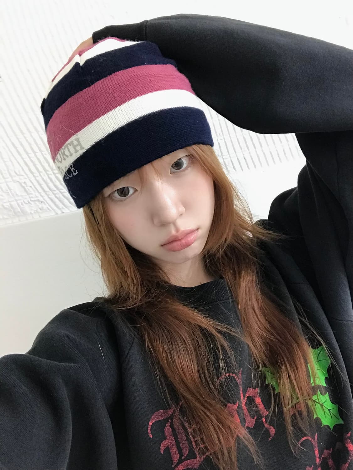 노스페이스 키치 핑크 스트라이프 니트 비니 상품이미지1