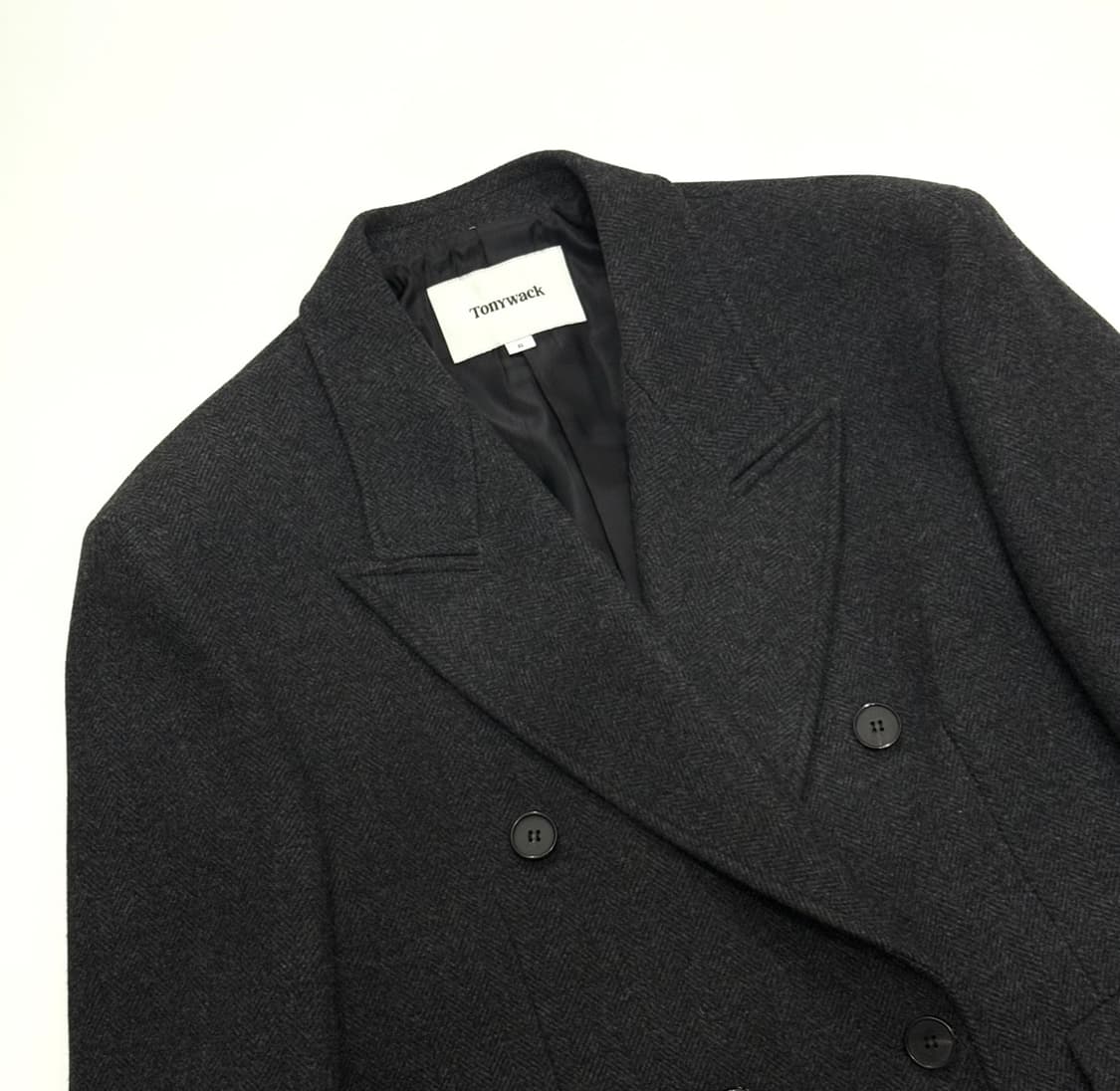 토니웩 헤링본 울 더블 브레스티드 코트 다크헤링본 그레이 XL 상품이미지2