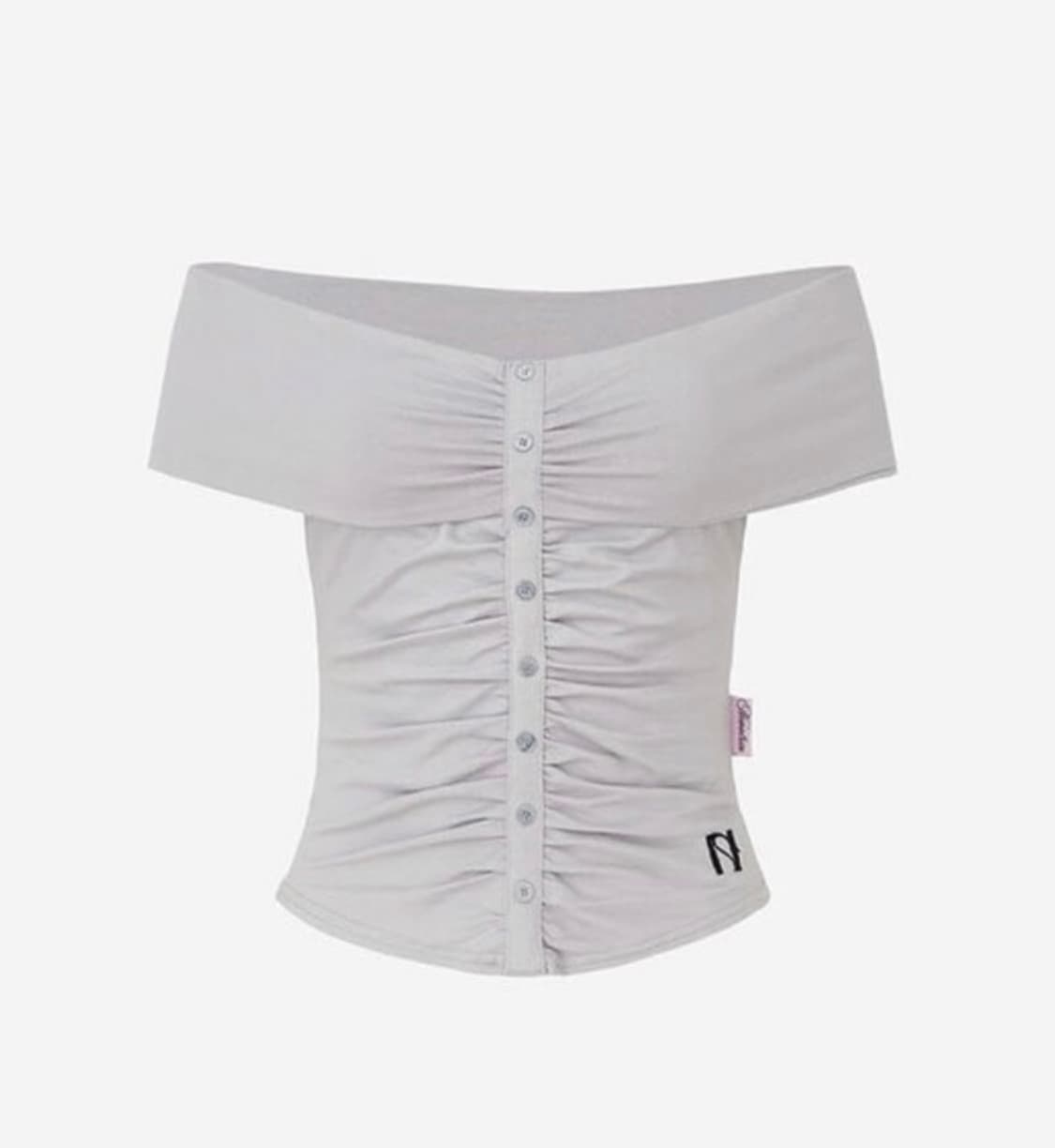 뉴얼린 버튼 셔링 오프숄더 탑  상품이미지1