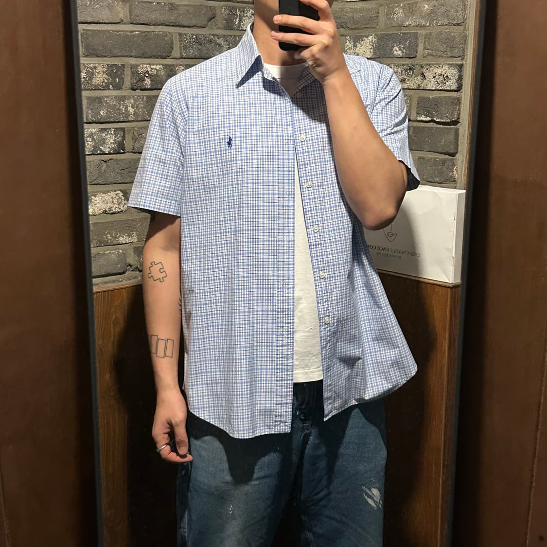 L) 폴로 랄프로렌 블루 체크 포플린 반팔 셔츠 상품이미지8