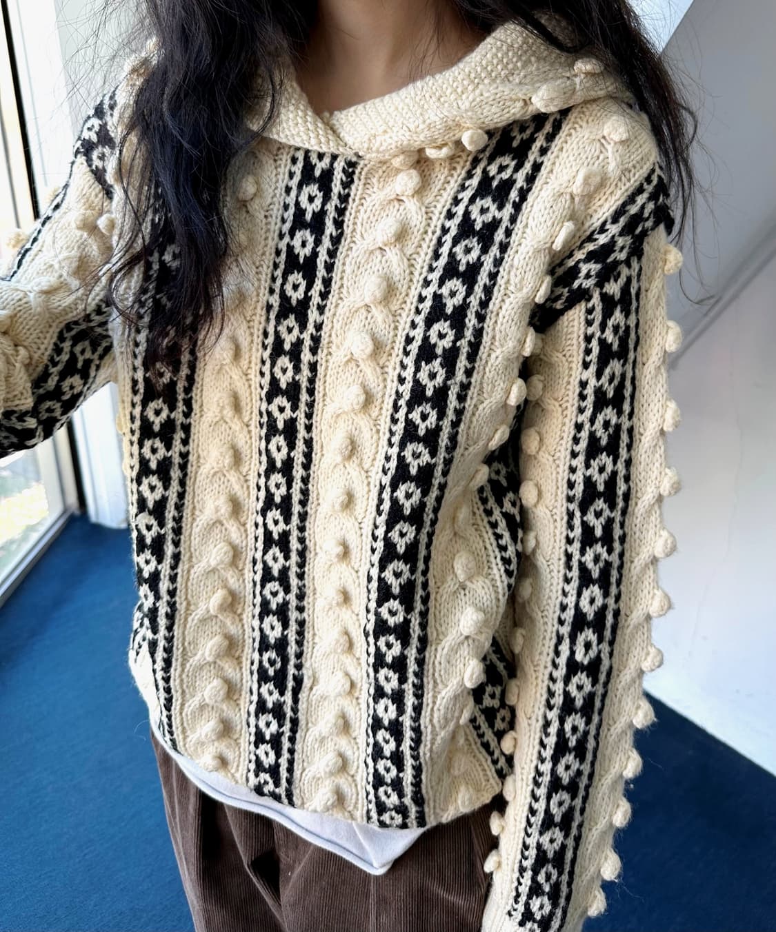 Design patterned heavy wool knit hooded  상품이미지7