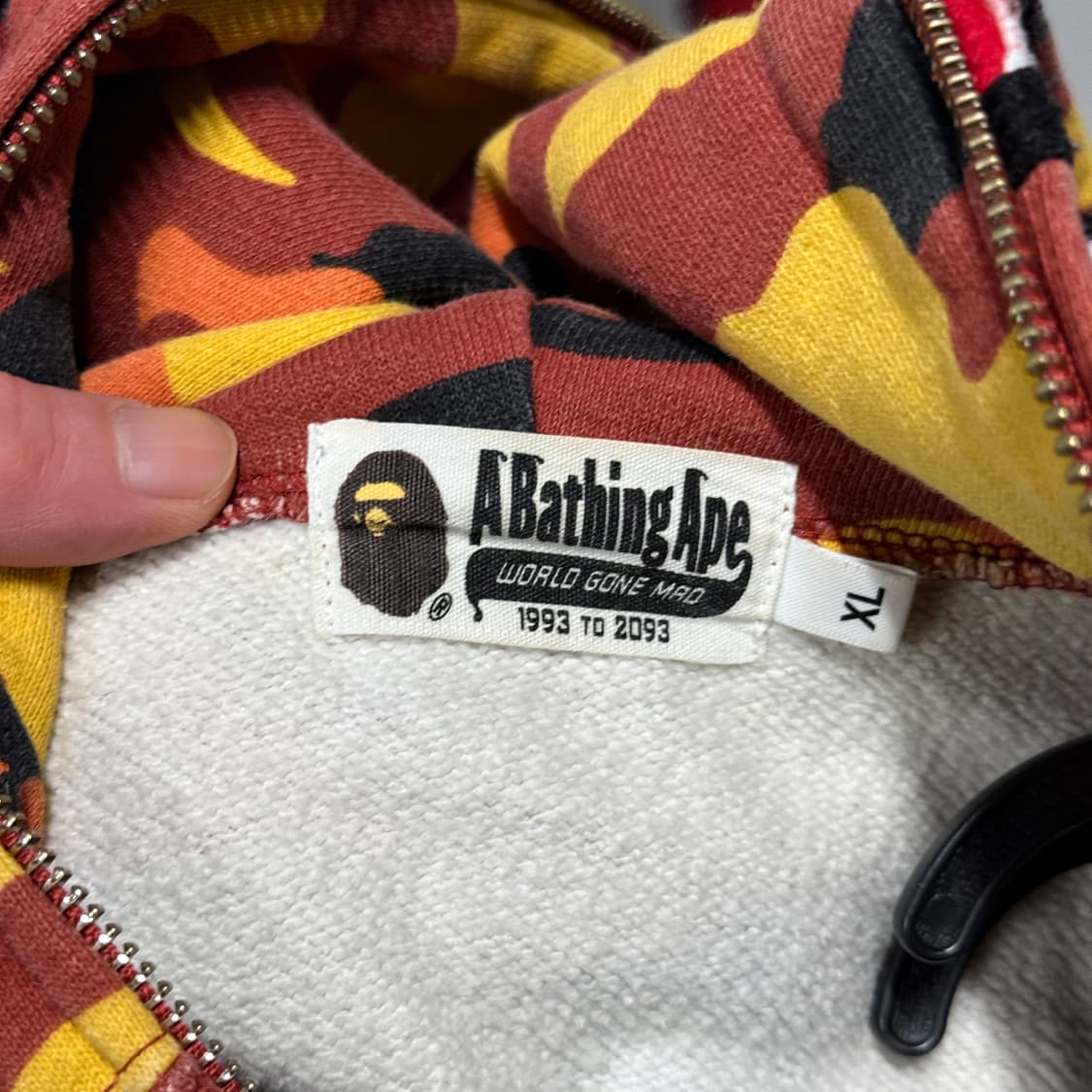 정품 베이프 얼티메이트 1st 카모 샤크 풀 집업 후디 오렌지 상품이미지7