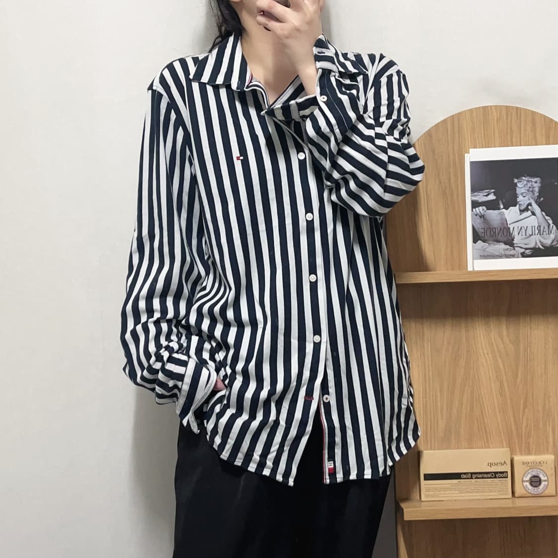 [정품] 타미 블랙 스트라이프 면소재 셔츠 [ XL ] 상품이미지1