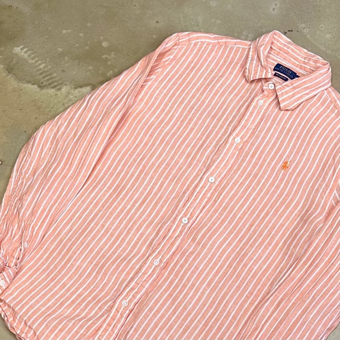 M 폴로랄프로렌 릴렉스핏 오렌지 스트라이프 린넨 셔츠 상품이미지1