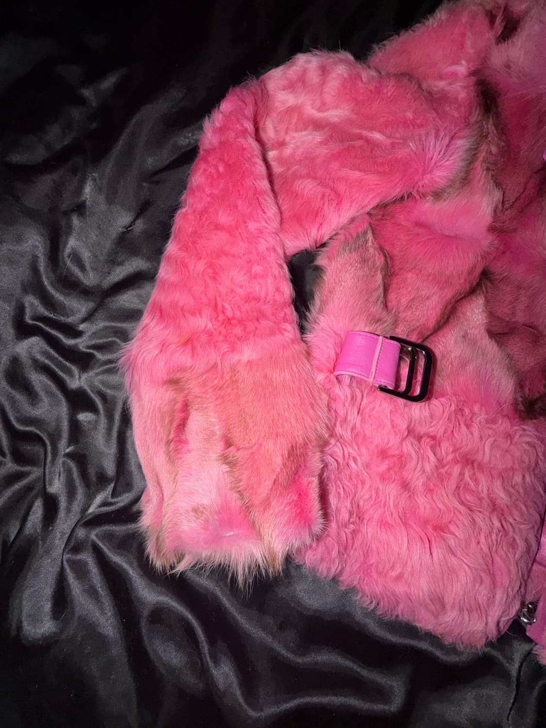 Hot pink leather real fur jacket 상품이미지5