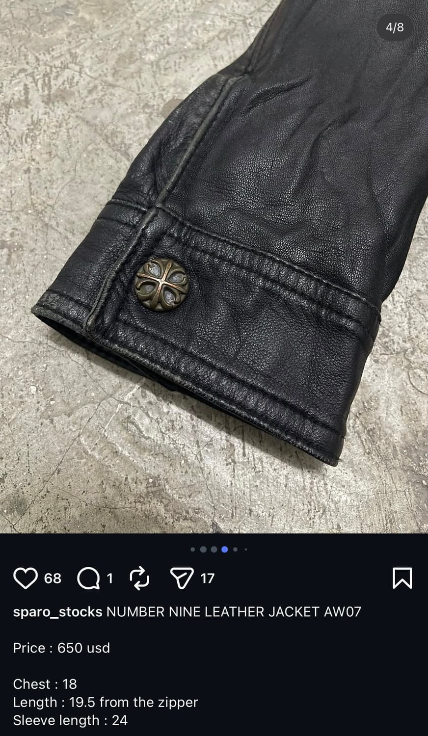 Number (N)ine 07AW 스컬 체인 레더 자켓 상품이미지5