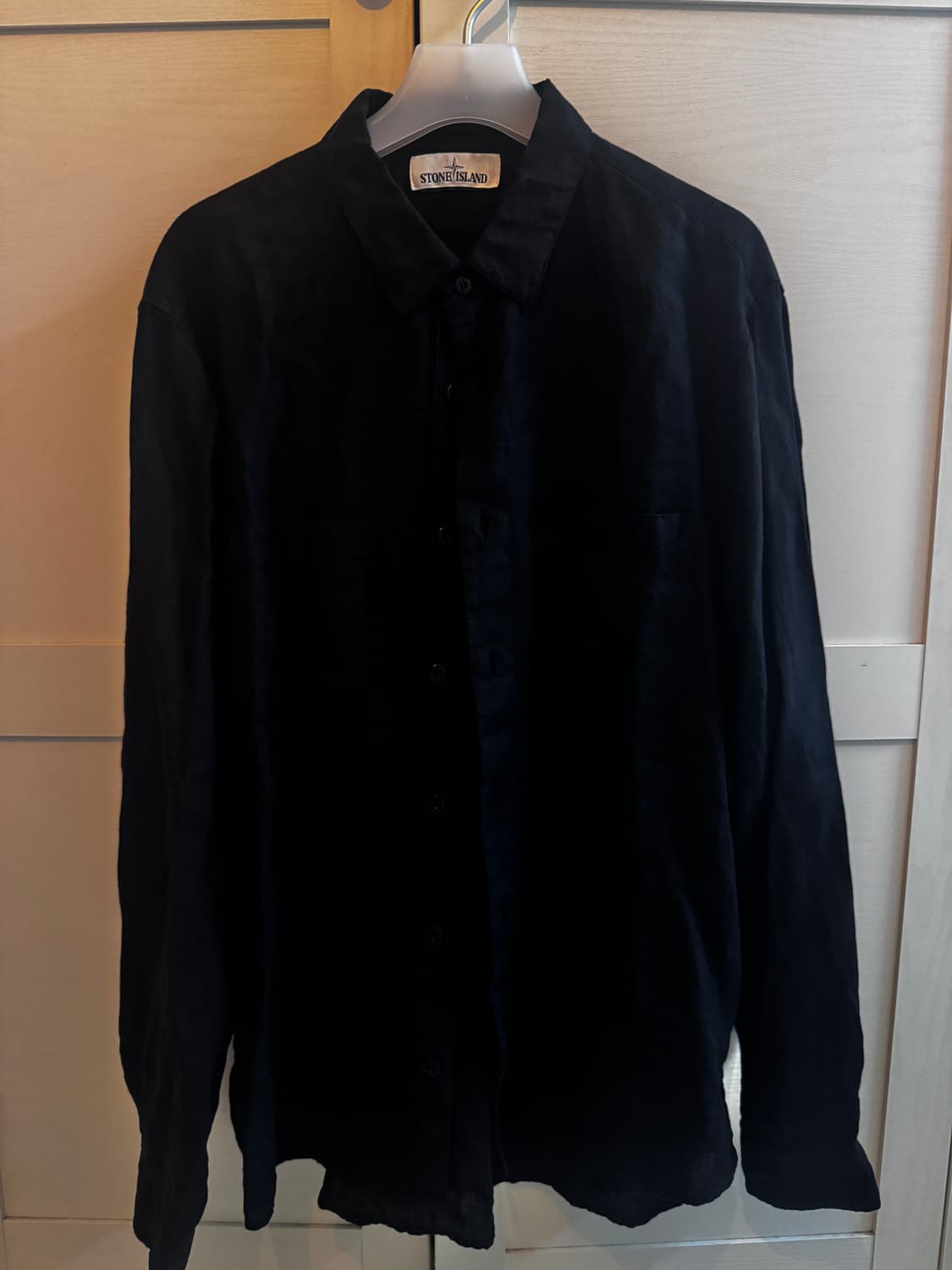 XL) 스톤아일랜드 린넨 캔버스 셔츠 블랙 상품이미지6