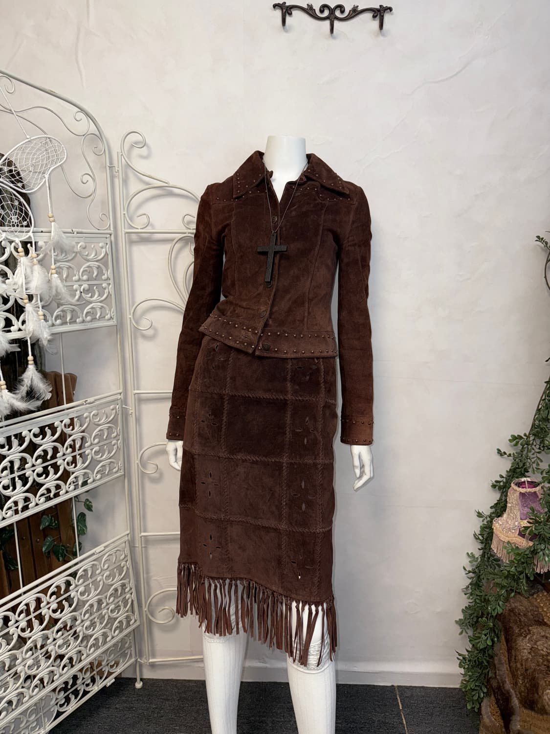 Dark brown bohemian punching fringe 셋업 상품이미지2
