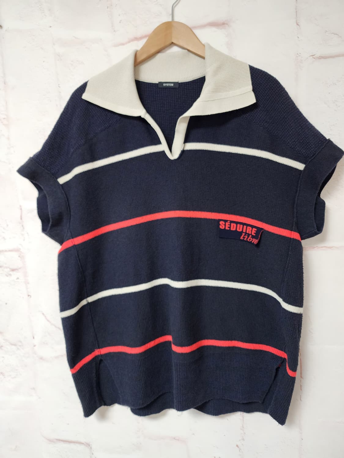 SYSTEM 스트라이프 패턴 반팔 니트 상품이미지1