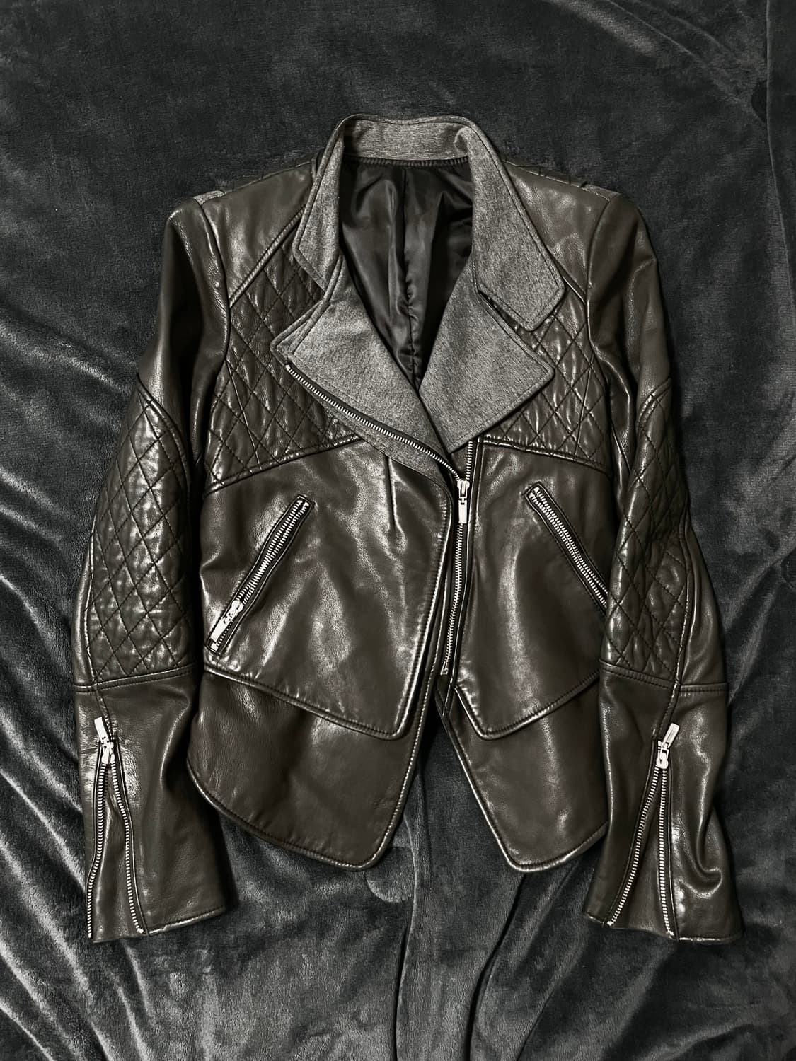 00s Sheepskin 사선지퍼 퀼팅라이더자켓 양가죽 헬무트랭아카이브 상품이미지1