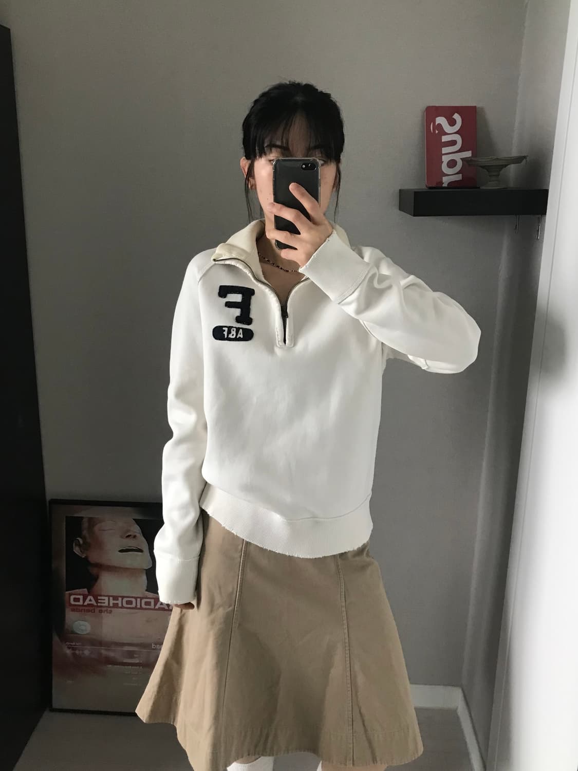 아베크롬비 자수 로고 화이트 반집업 상품이미지3