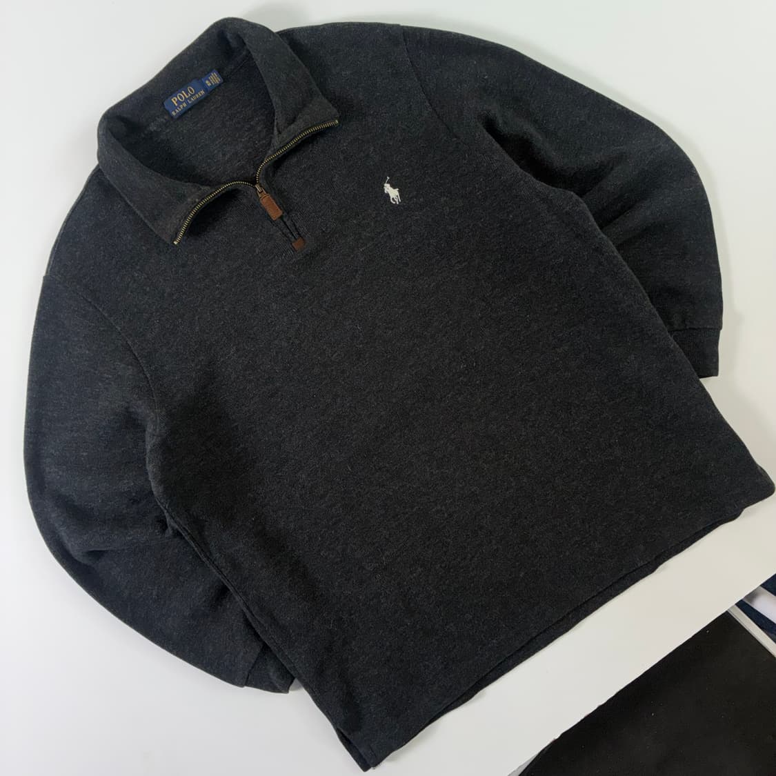 Polo  폴로 랄프로렌 자수 코튼 다크그레이 반집업 니트  상품이미지2