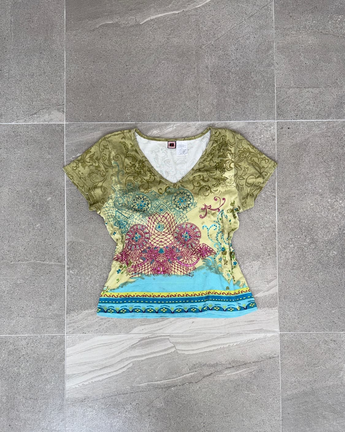 Khaki tie dye oriental embroid half t 상품이미지1