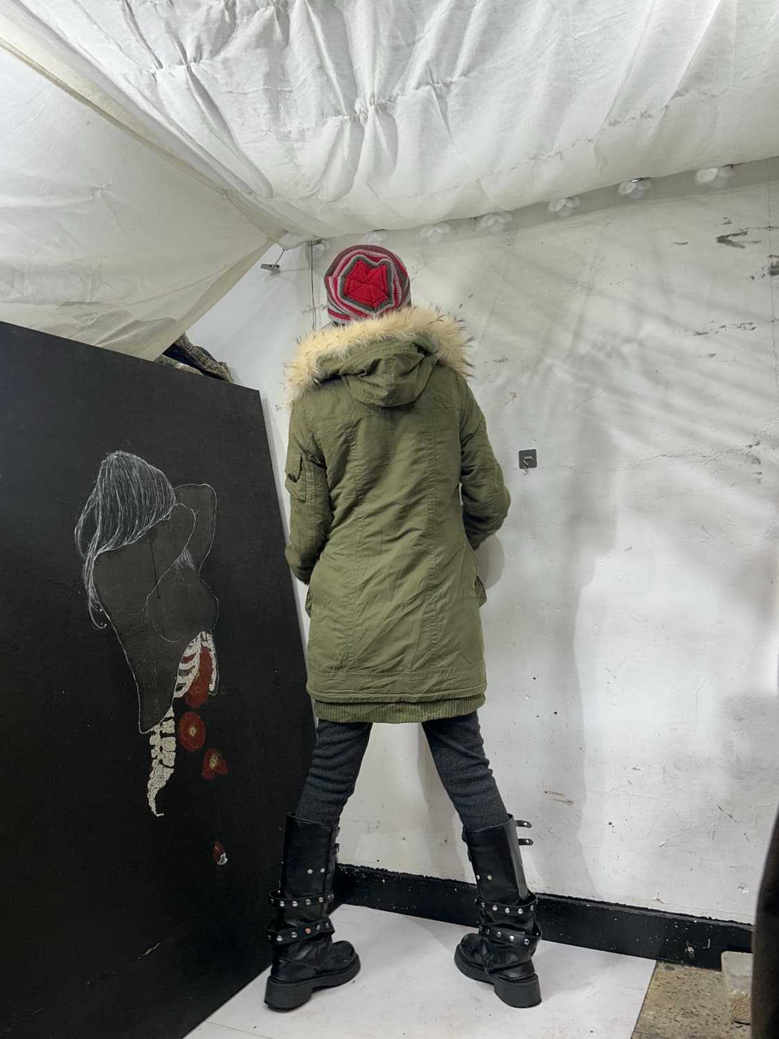 시슬리 y2k 울프죠 퍼 후드 자켓 S 상품이미지4