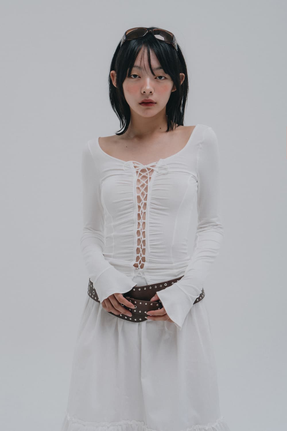 새상품) 드라이로즈 무신사 벨 코르셋 탑 긴팔티 상품이미지1