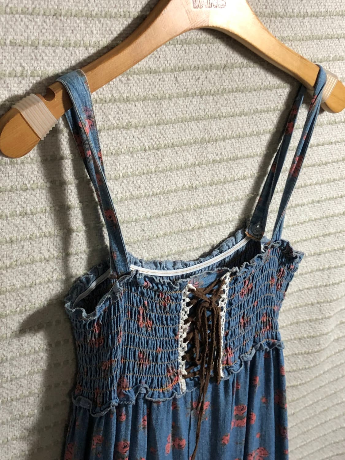 빈티지 가슴 밴딩 플라워 패턴 데님 롱 모리걸 원피스 상품이미지4