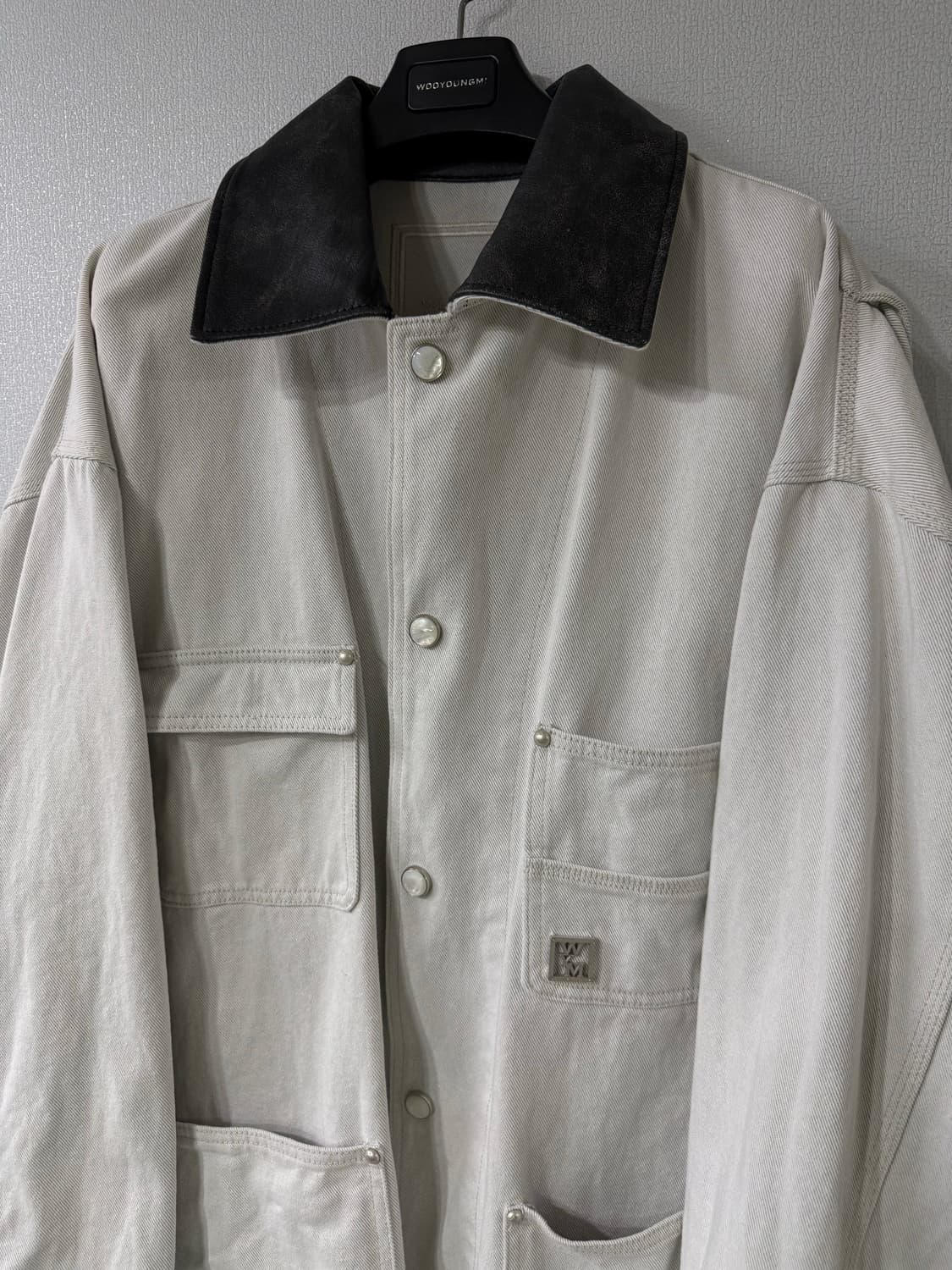 [50] 우영미 레더카라 데님 코트 자켓 오프화이트 상품이미지3