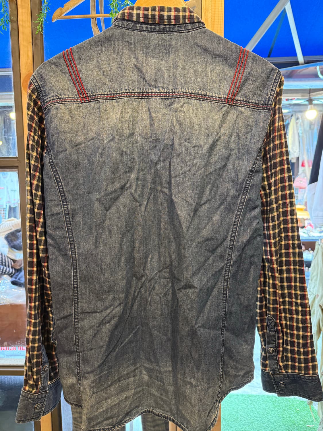 빈티지 중청 워싱 체크셔츠 상품이미지4