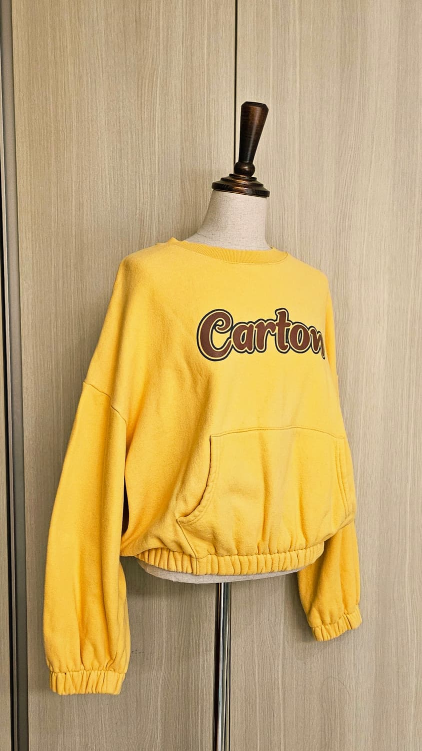 노랑색 귀여운 박시핏 가오리소매 셔링밴드 크롭 기모 맨투맨 44~55 상품이미지4