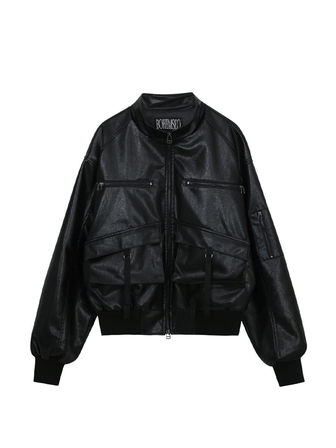 <새상품>HIGH NECK POCKET LEATHER JUMPE 상품이미지2