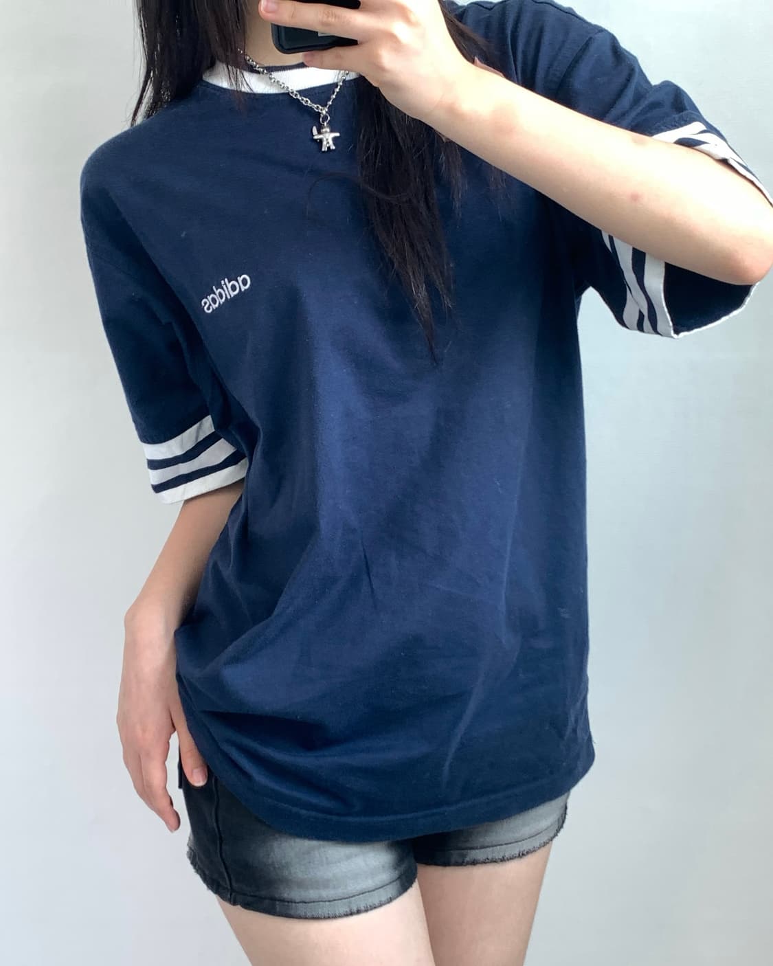 Adidas 올드아디다스 네이비 3-스트라이프 티셔츠  상품이미지3