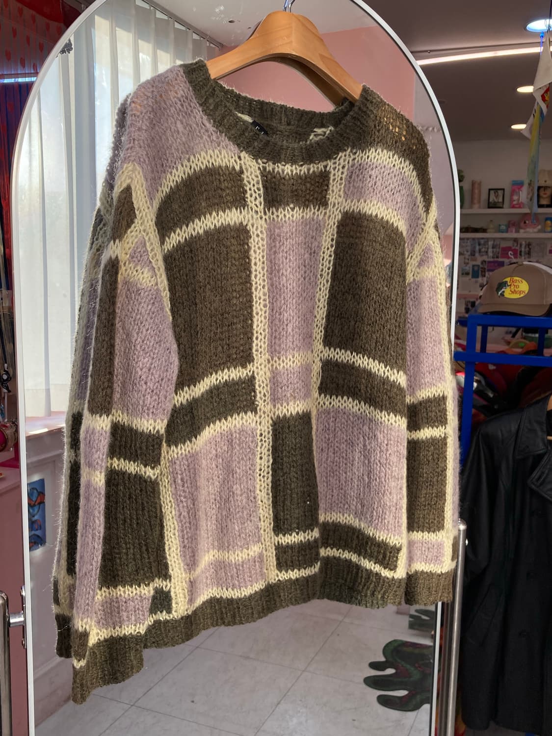 엘르 ELLE 울 카키 체크 니트 상품이미지1