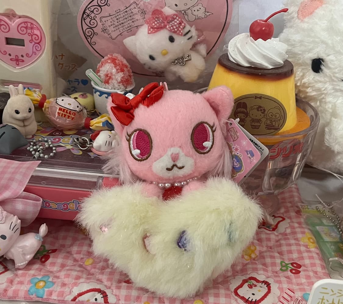 고전 쥬얼펫 하트 큐빅 보석 폼폼이 키링 스트랩 산리오 가넷 고양이 상품이미지1