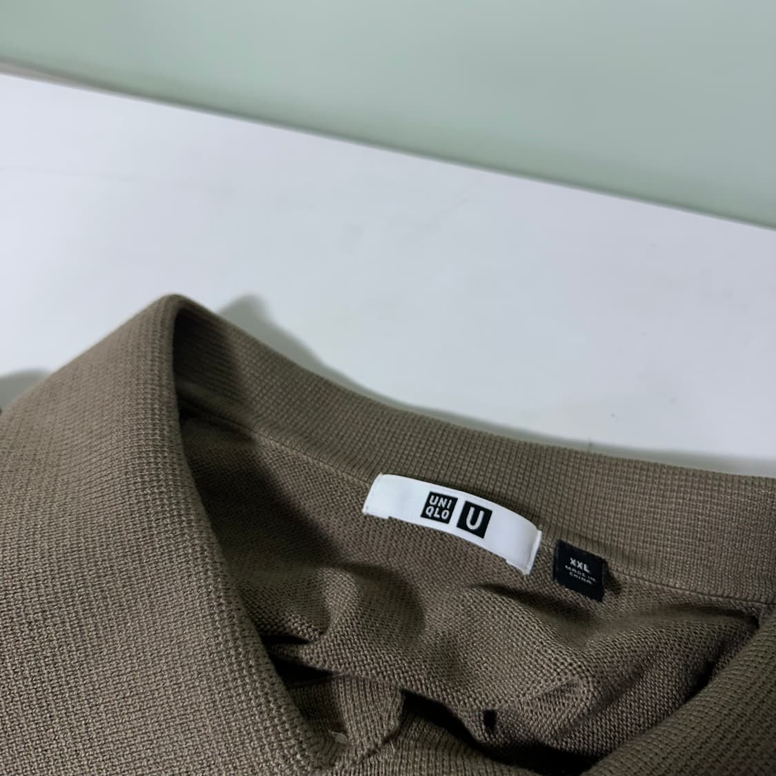 XXL 유니클로U 카키 써머폴리 반팔카라티 상품이미지2