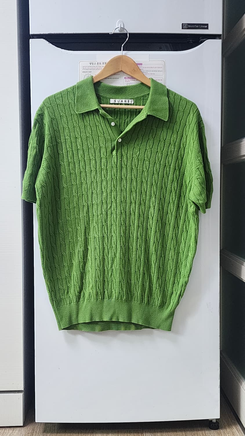 수아레 니트 카라 반팔티 그린 상품이미지1