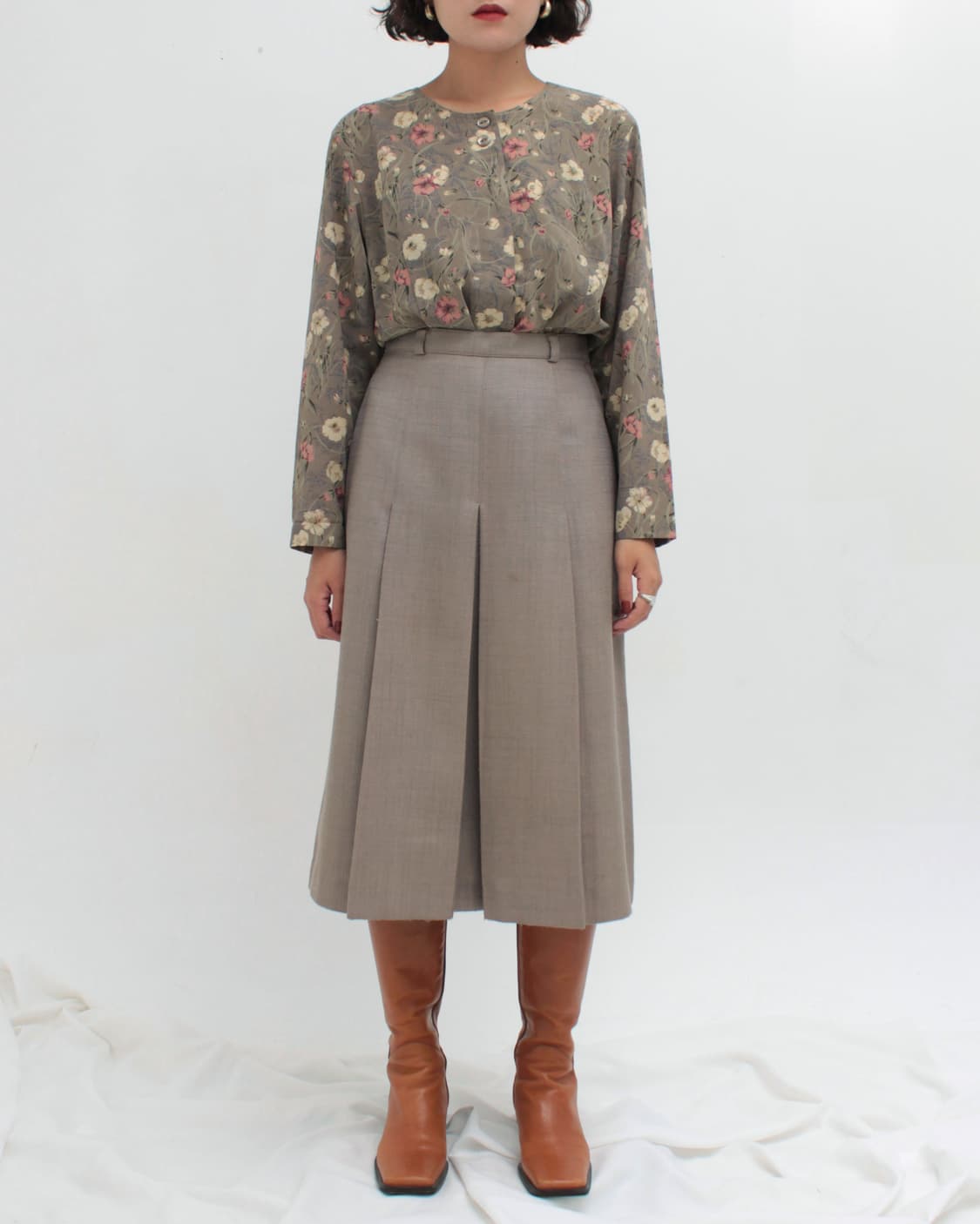 일본 빈티지 플라워 패턴 라운드넥 블라우스 상품이미지6