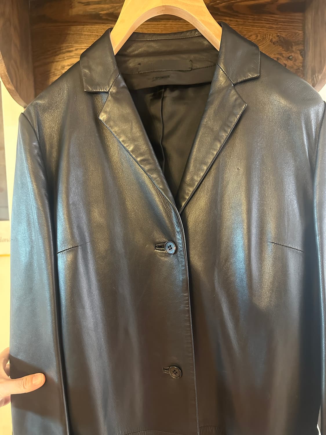 구호 KUHO 블랙 가죽 코트 (44) 상품이미지6