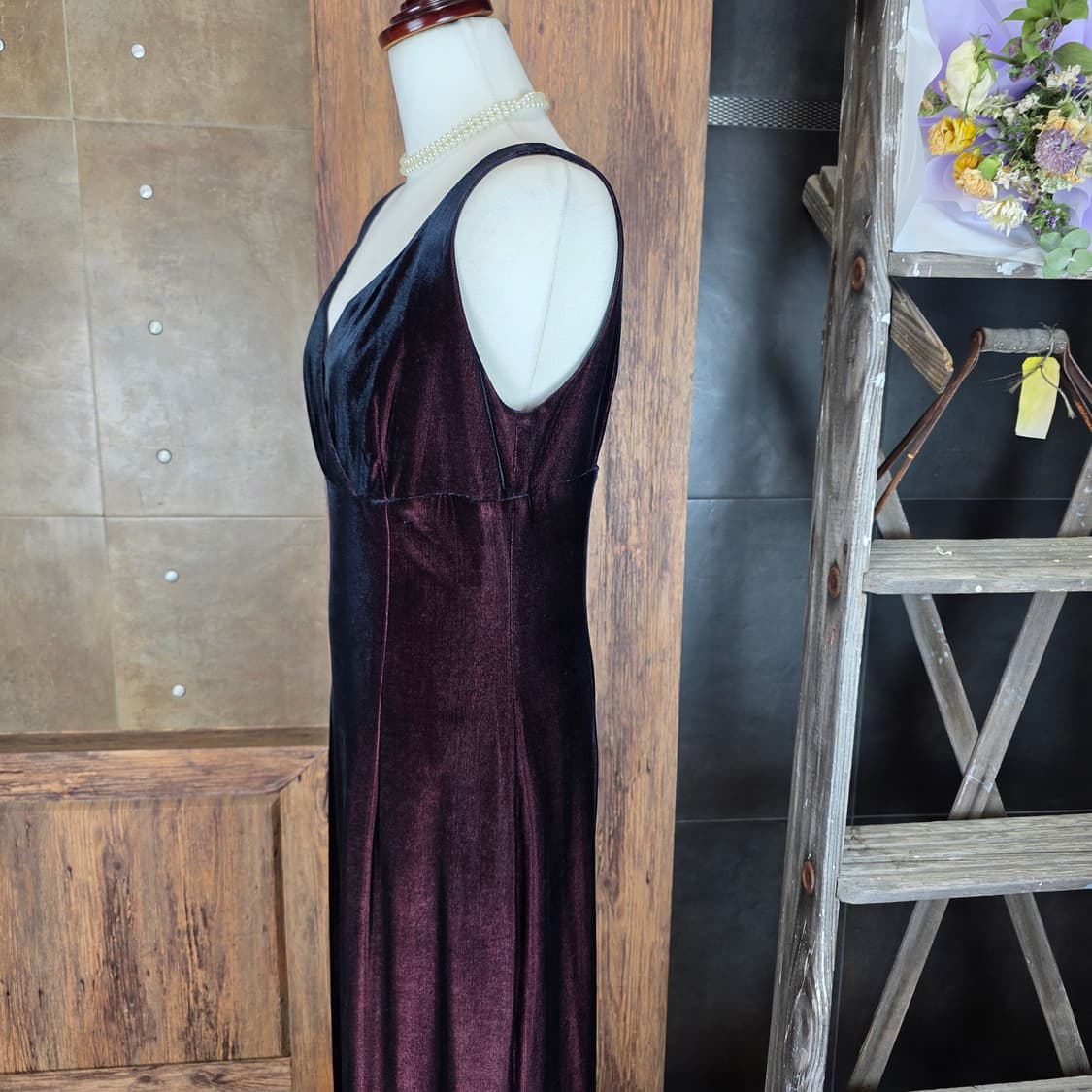 버건디 벨벳 롱 드레스 상품이미지4