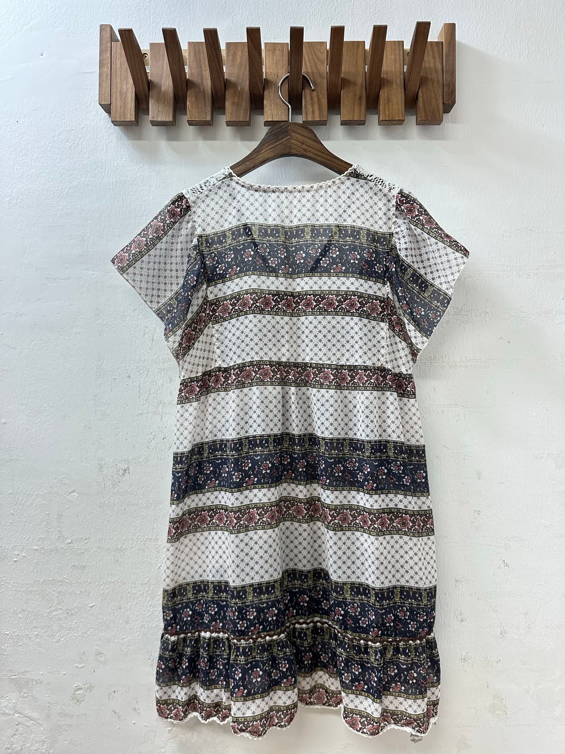 일본빈티지 레이스 세일러 카라 플로럴 보더 패턴 튜닉 블라우스 원피스 상품이미지4