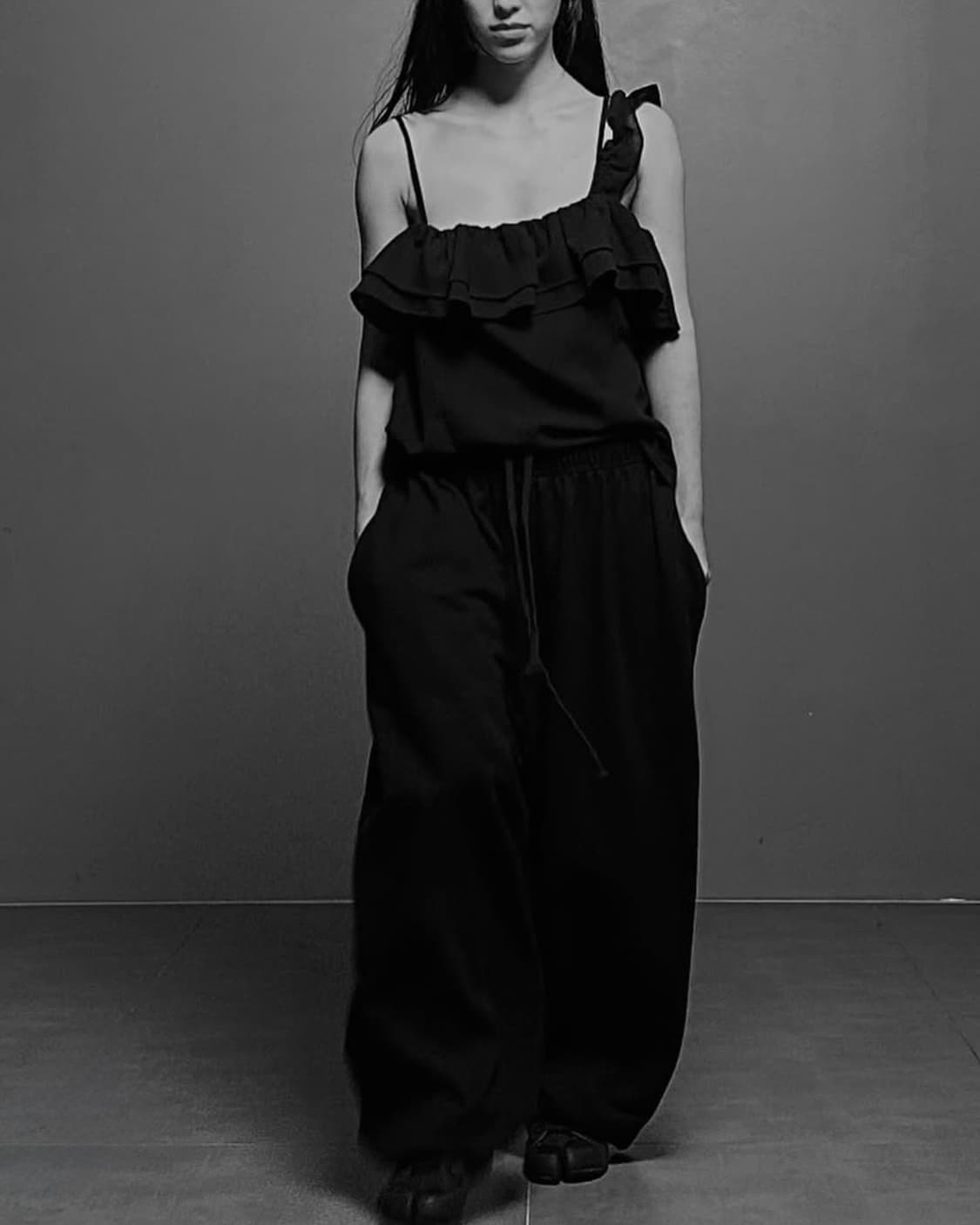 AMU 아무 면 코튼 와이드 스웻 팬츠 통바지 일본 오버핏 블랙 벌룬 L 상품이미지2