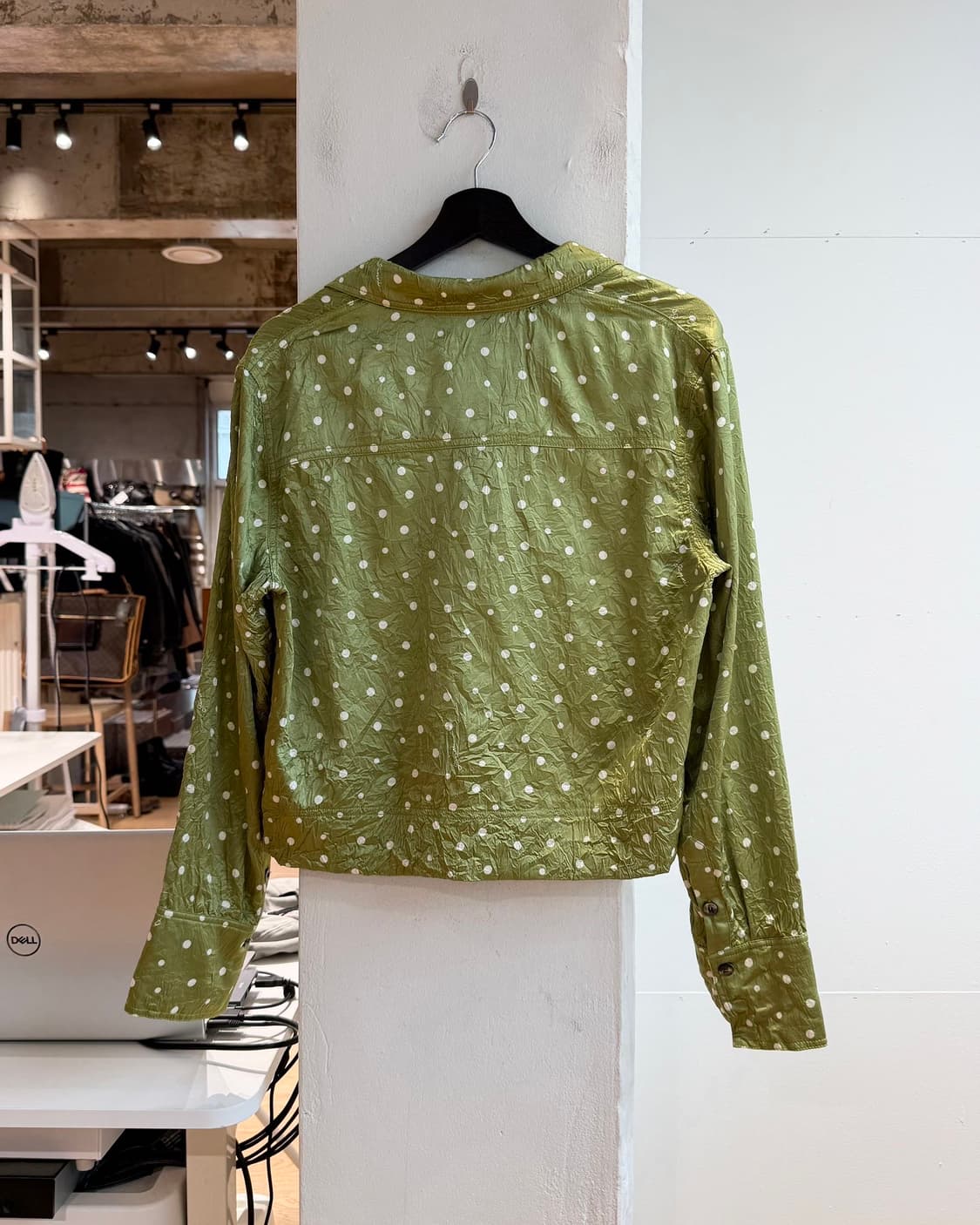 가니 그린 실키 폴카 도트 크롭 셔츠 상품이미지7