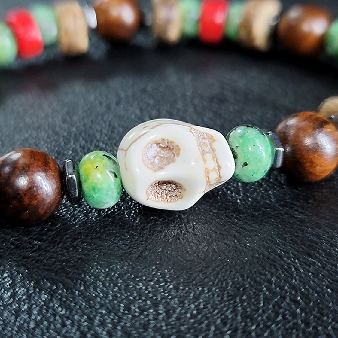 Mossar 로즈우드 8mm 남자 빈티지 비즈 나무 해골 원석 팔찌 상품이미지3