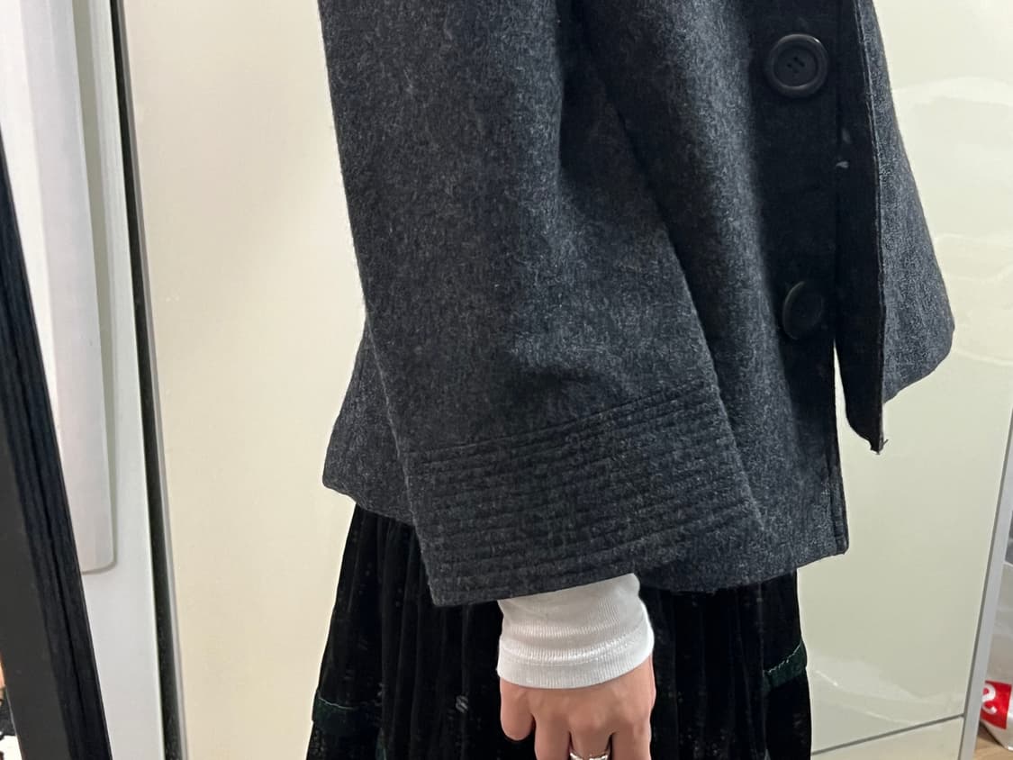 모리걸 갸루 데일리 빈티지 차콜 케이프숏 울코트 상품이미지9