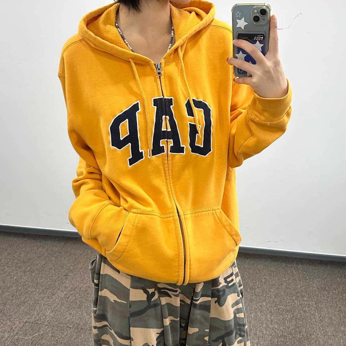 GAP 갭 네이비로고 딥옐로우 후드집업 상품이미지1