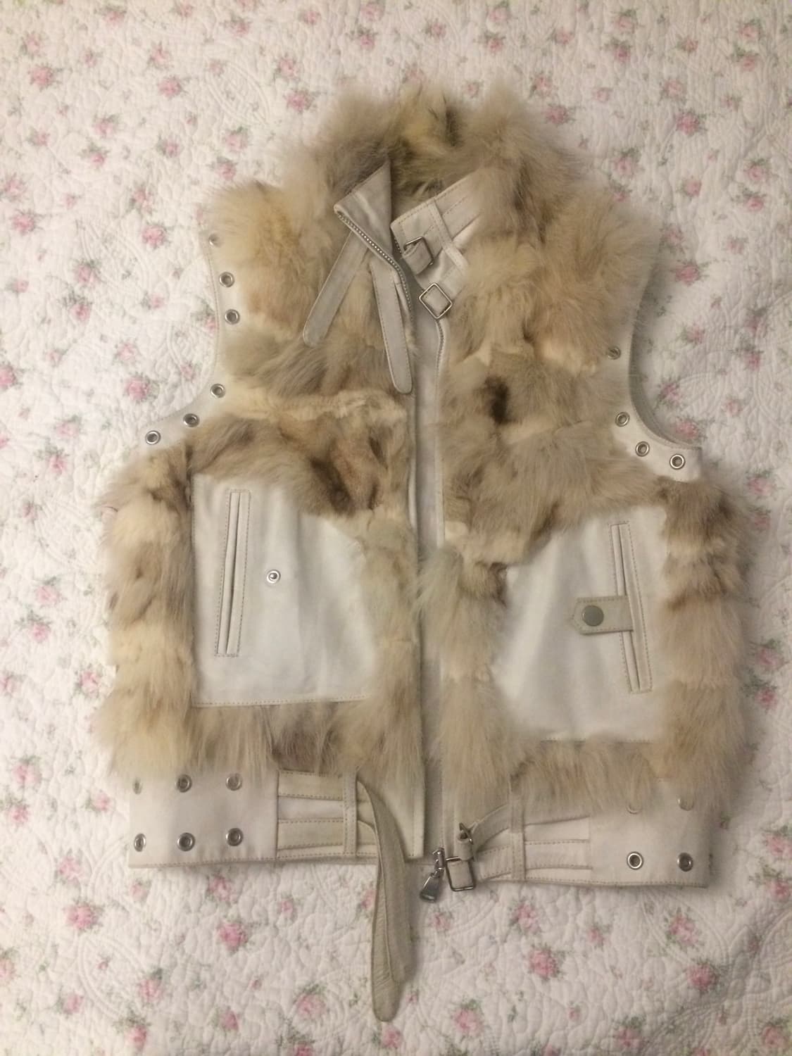 피조물 빈티지 래빗 퍼 베스트 가죽 토끼 퍼 상품이미지1