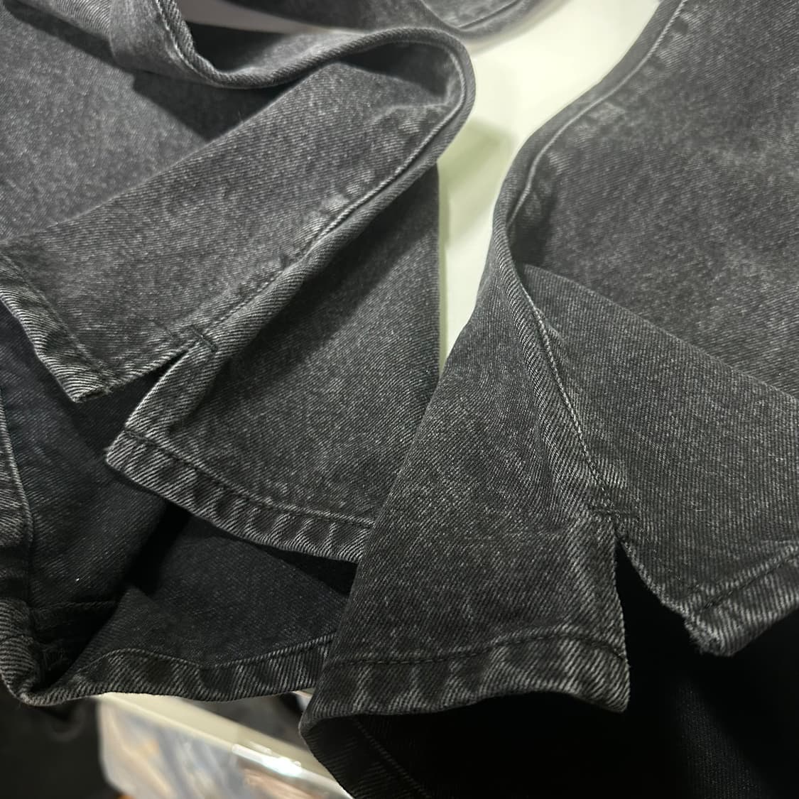 L-XL 드로우핏 빈티지블랙 워시드 와이드 데님팬츠 상품이미지5